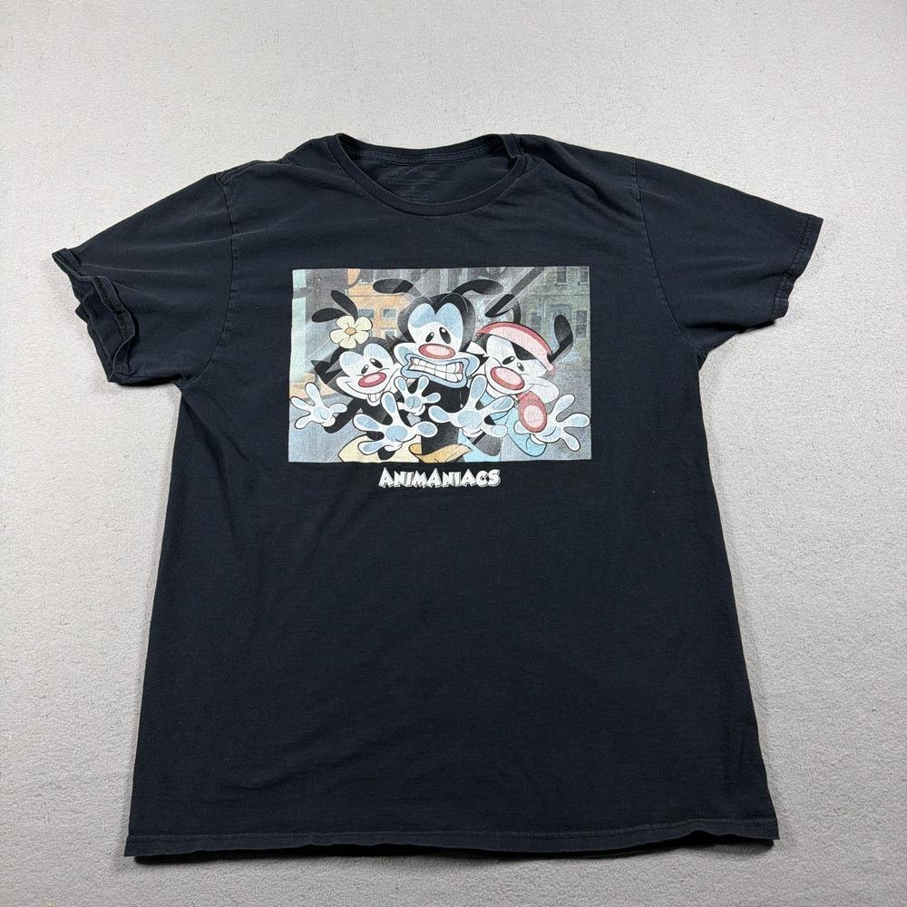 Animaniacs Shirt Mens Large Black Yakko Wakko Dot Cartoon TV Graphic‎ Tee
